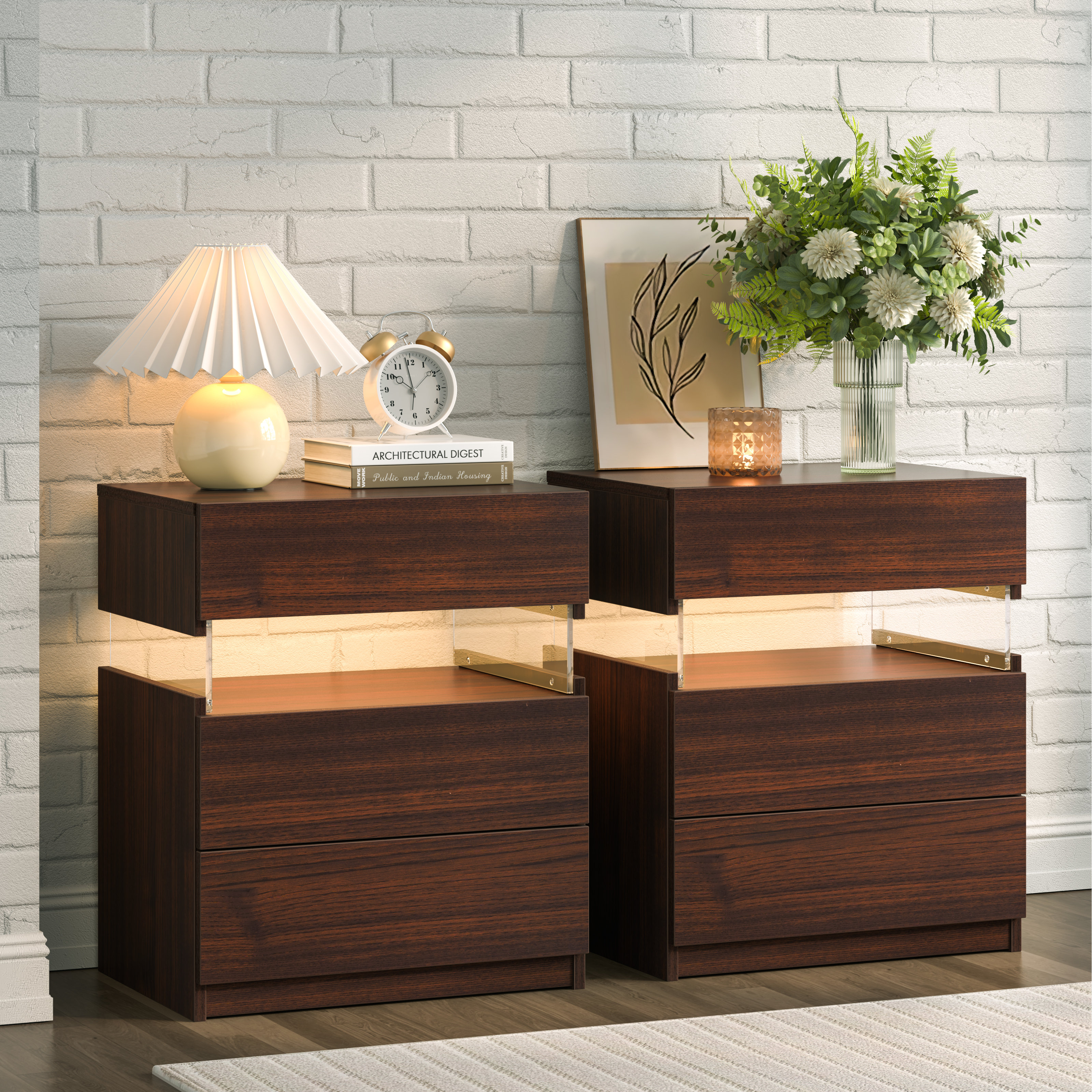 Ivy Bronx Nightstands set of 2 LED Night Stand & Reviews | Wayfair